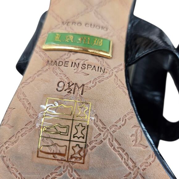 Vintage LAMB Heels Womens 9.5 Gwen Stefani Black Patent Leather Y2K Gold Tone - Picture 11 of 11